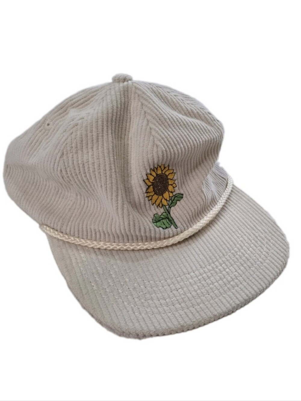 Snag Cream Corduroy Embroidered Sunflower Snapback Hat